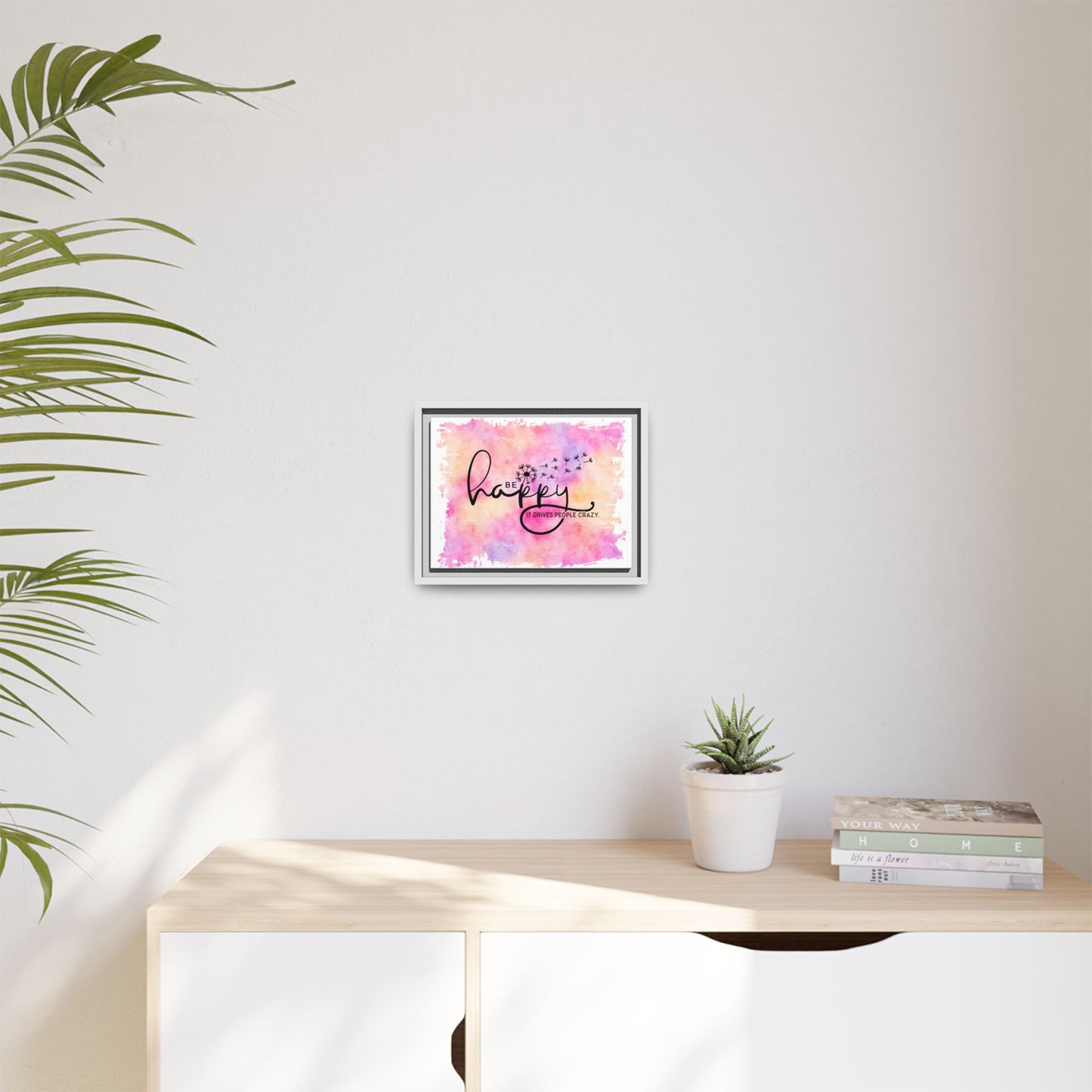 Be Happy Watercolor Wall Art — Framed Matte Canvas