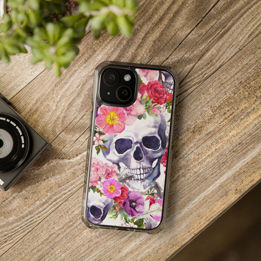 Floral Skull Magnetic Clear Impact Phone Cases