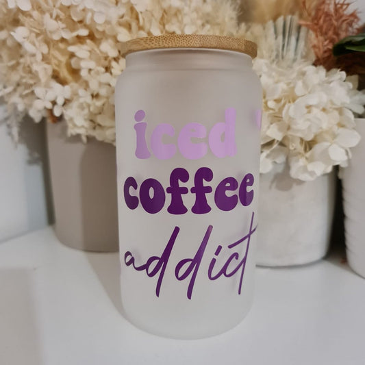 Ice Coffee Addict Purple Glass Tumbler