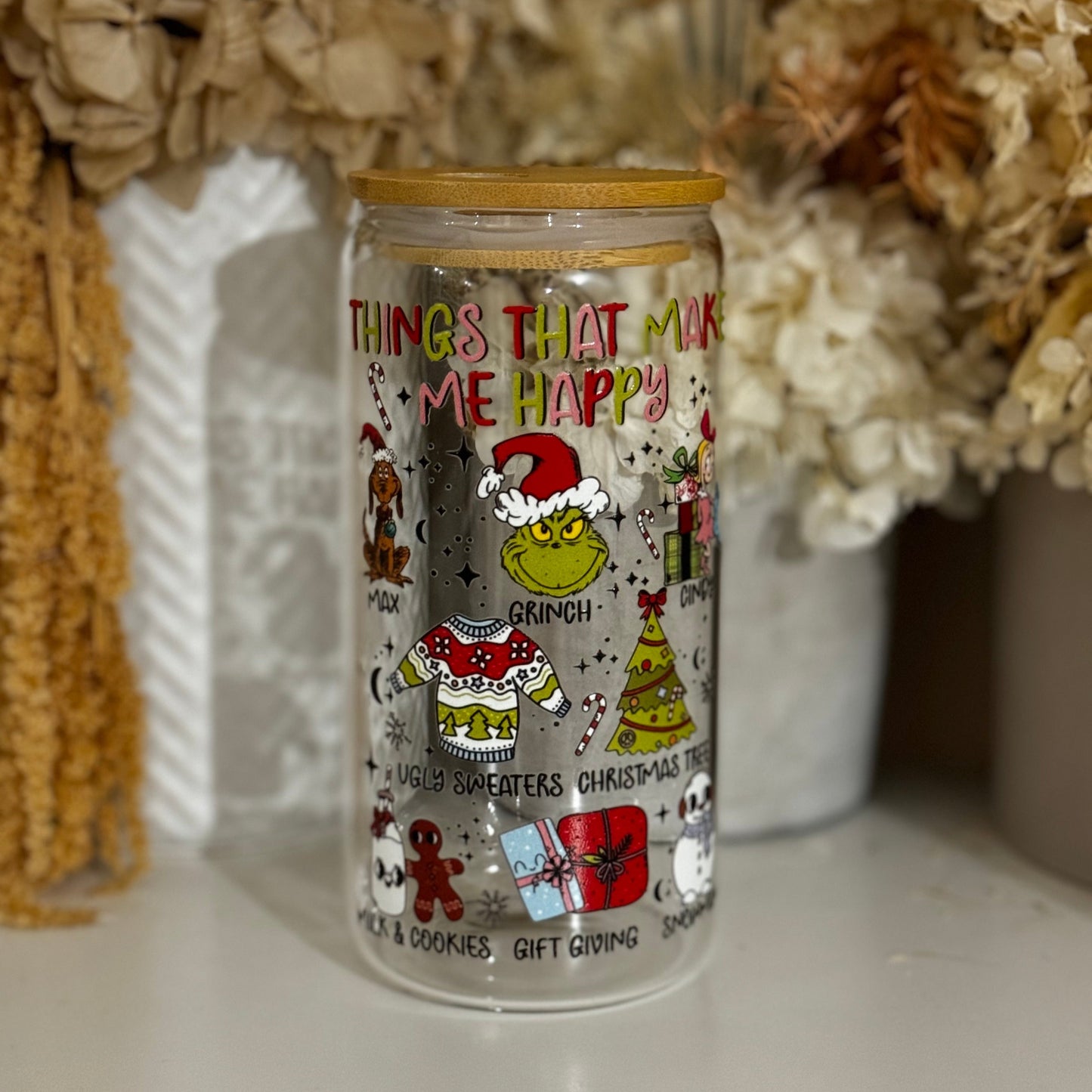 Grinch Christmas Glass Tumbler