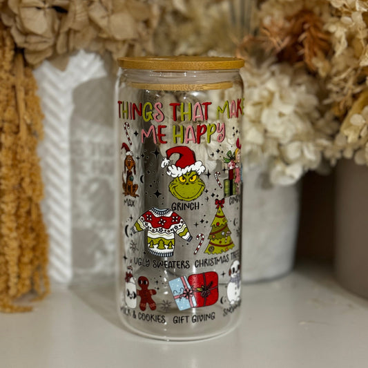 Grinch Christmas Glass Tumbler