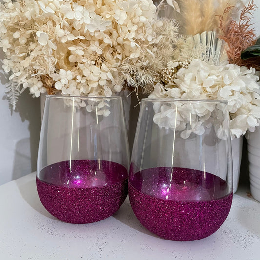 Hot Pink Glitter Wine Glass